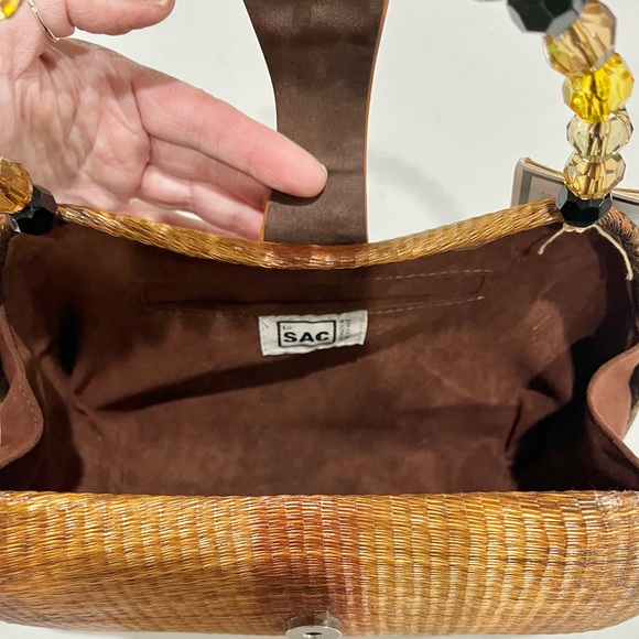 Le Sac Handmade Purse Buri palm tree rattan, straw cane woven style bag, NWT - Picture 9 of 13